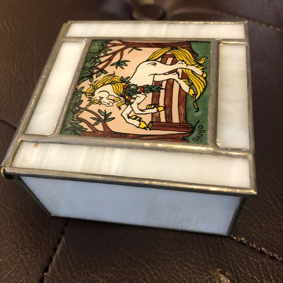 Stained Glass Unicorn 3 1/4" Square Trinket Box Hobby Project - Picture 6 of 7
